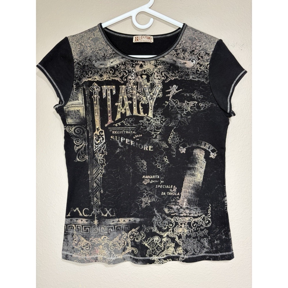 Y2K Indie Grunge Blue Canyon Italy Graphic Tee Womens Large Made in USA Cotton